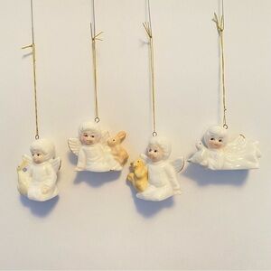 Bone China Vintage Mini Angel With Animal Christmas Tree Ornaments Set of 4